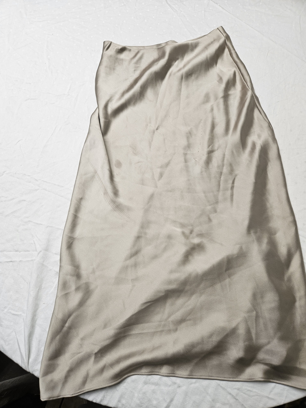 Zara Satin Maxi Skirt in Light Beige